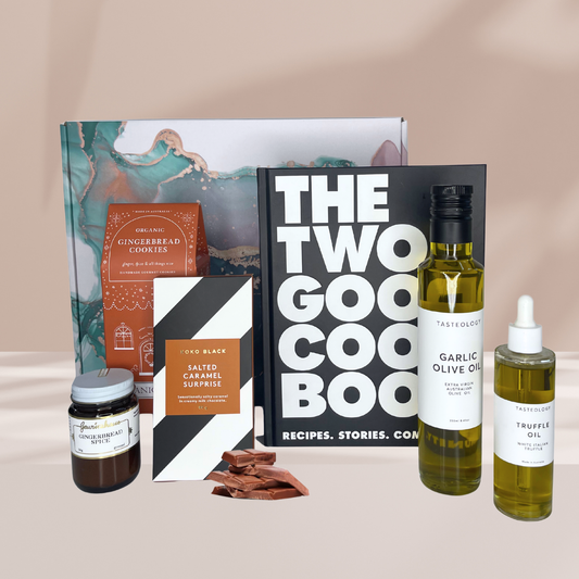 The Chef's Christmas hamper is made for food lovers, featuring gourmet oils, festive spices, premium chocolate, gingerbread and a beautiful cookbook.