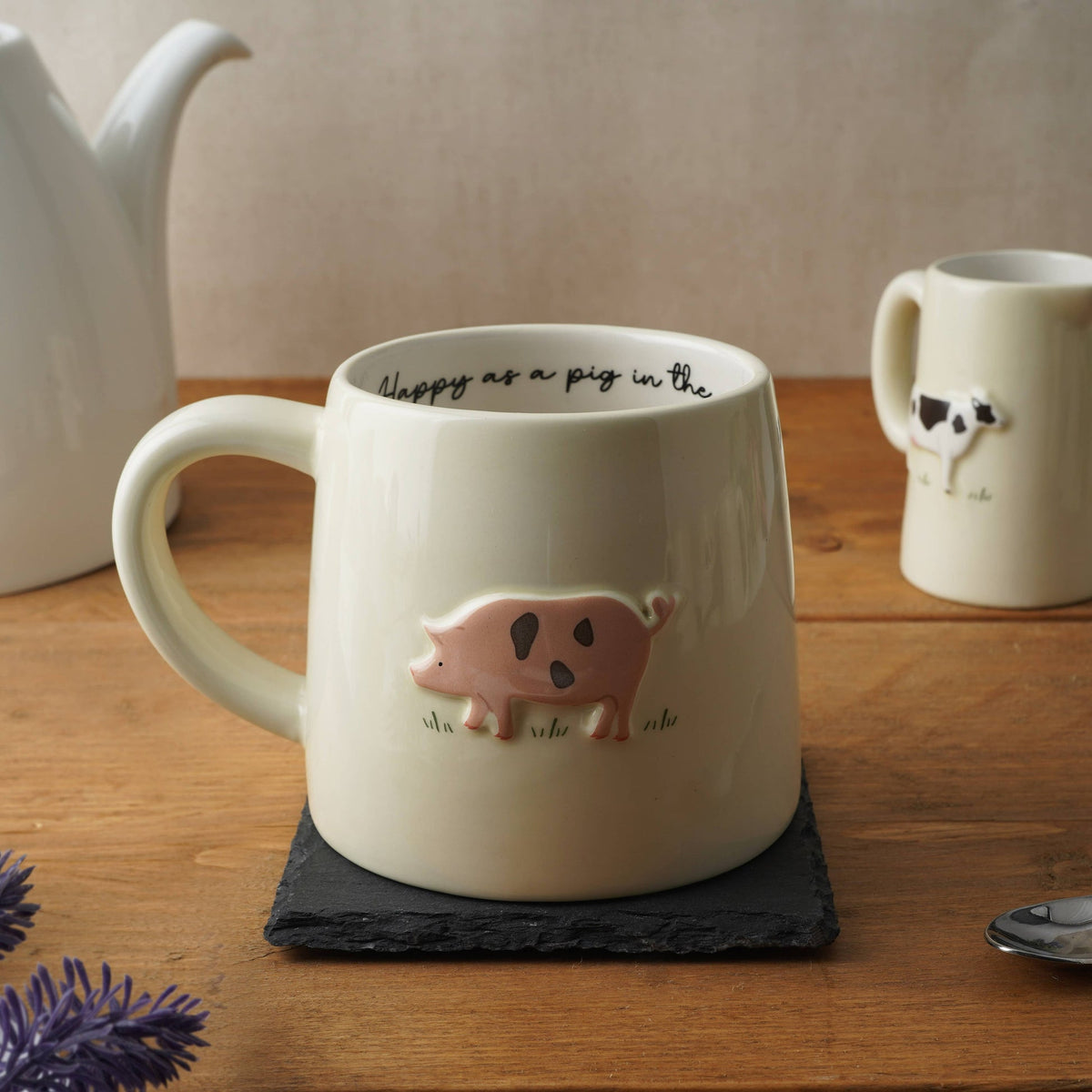 White mug with pig design 