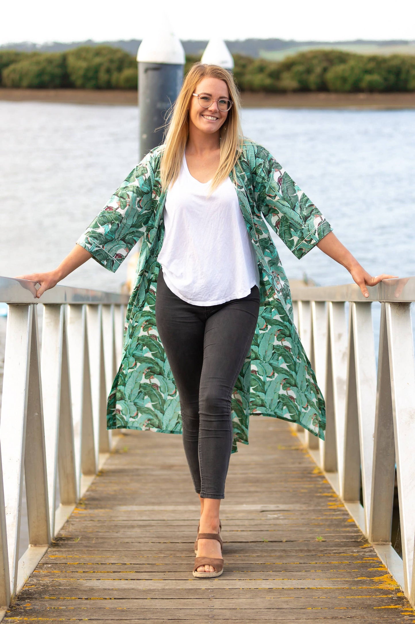 Green Bird Cotton Kimono