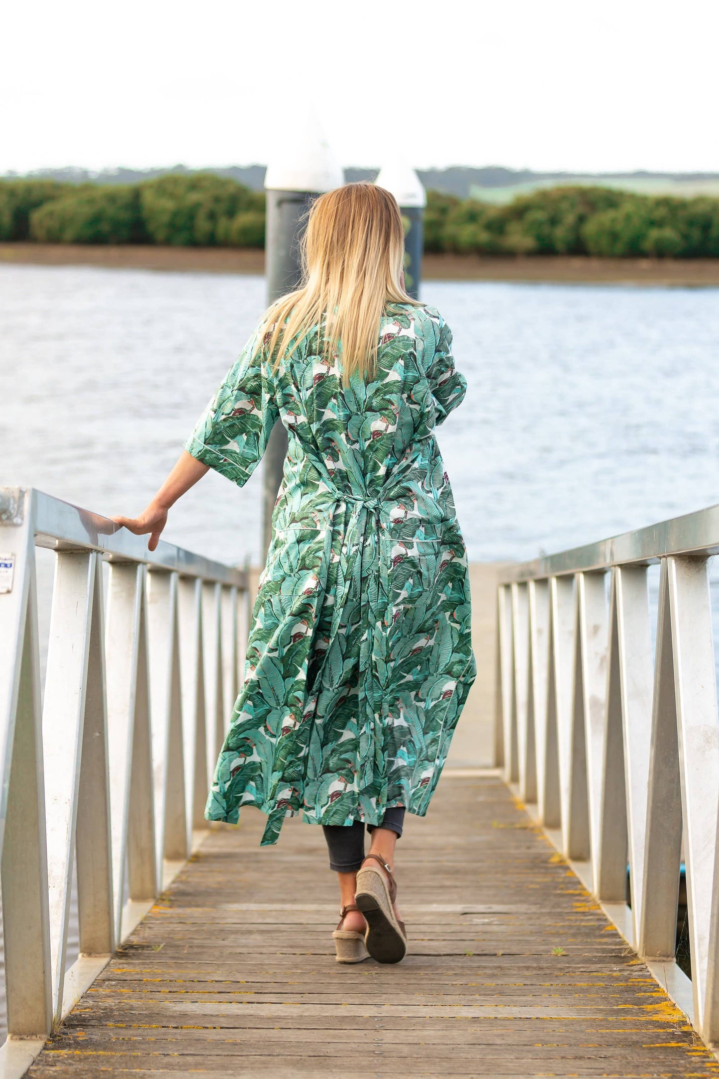 Green Bird Cotton Kimono