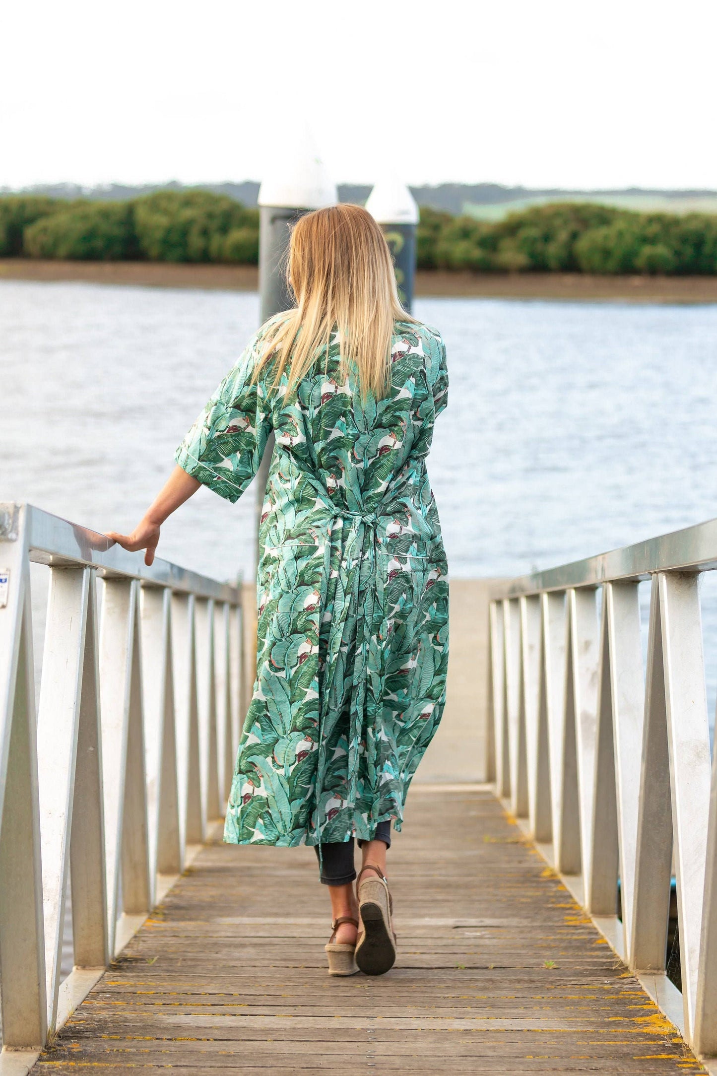 Green Bird Cotton Kimono