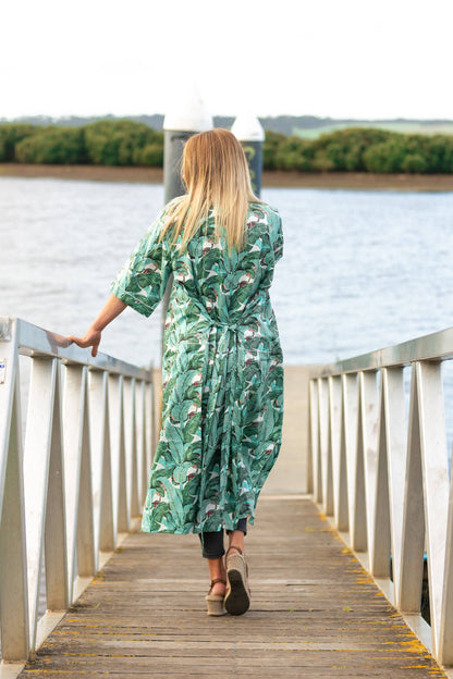 Green Bird Cotton Kimono