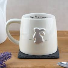 White mug with bunny design